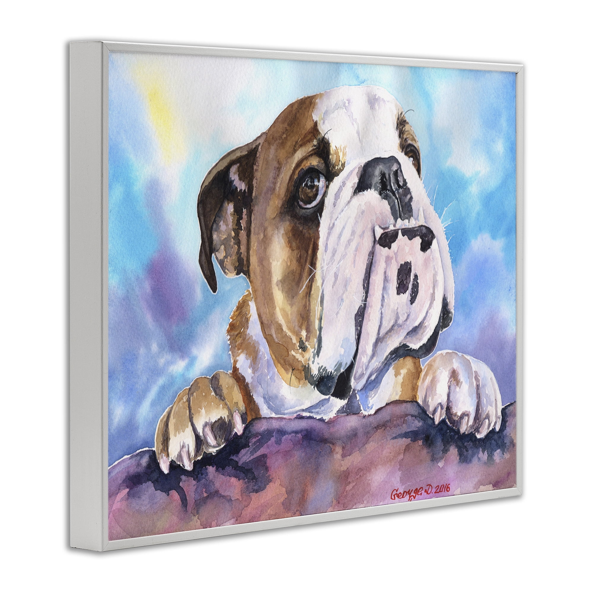 Stupell Industries English Bulldog Dog Pet Watercolor Animals & Insects Painting White Framed Art Print Wall Art, 30 x 24