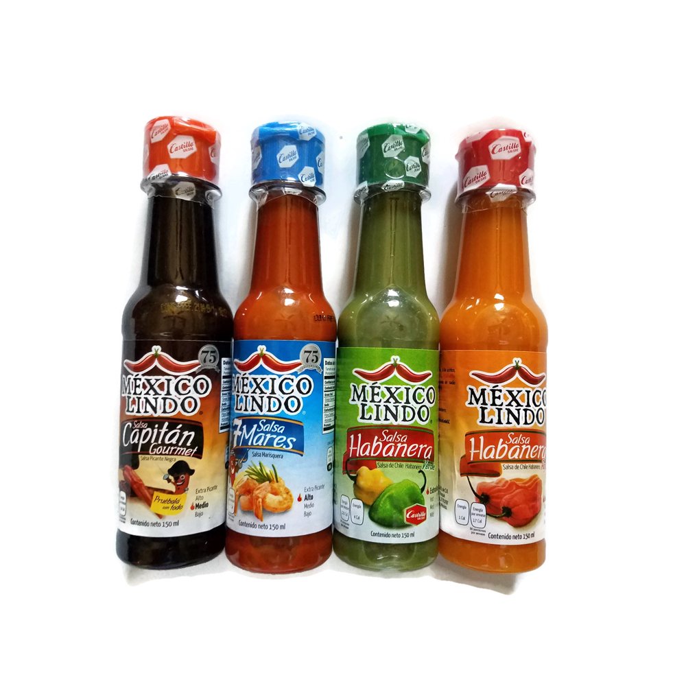 Set of 4 Gourmet Castillo Mexico Lindo Hot Sauce Salsas Picante Negra