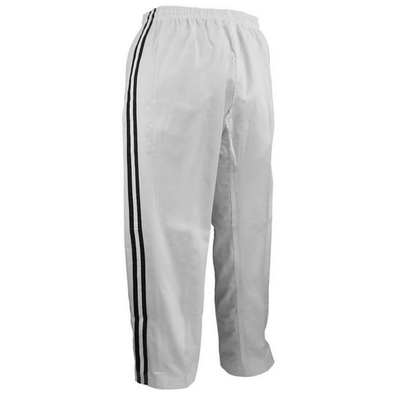 Karate Taekwondo Pants Demo Team White with 2 Black Stripes Pants Freestyle Competition Martial Arts (#00)