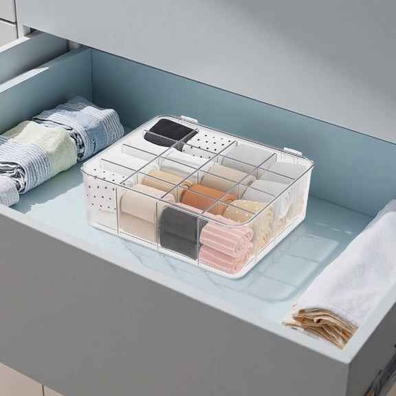 Transparent Storage Organizer with Lid, Storage Bower, Space-Saving Stackable Design, Ideal for Small Wardrobes