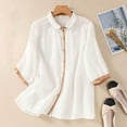 thumbnail image 2 of Jxximdong Button Up Shirts Women Women's 2024 Summer Thin Art Retro Loose Casual Solid Neck Shirt Top White Spring Tops L, 2 of 9