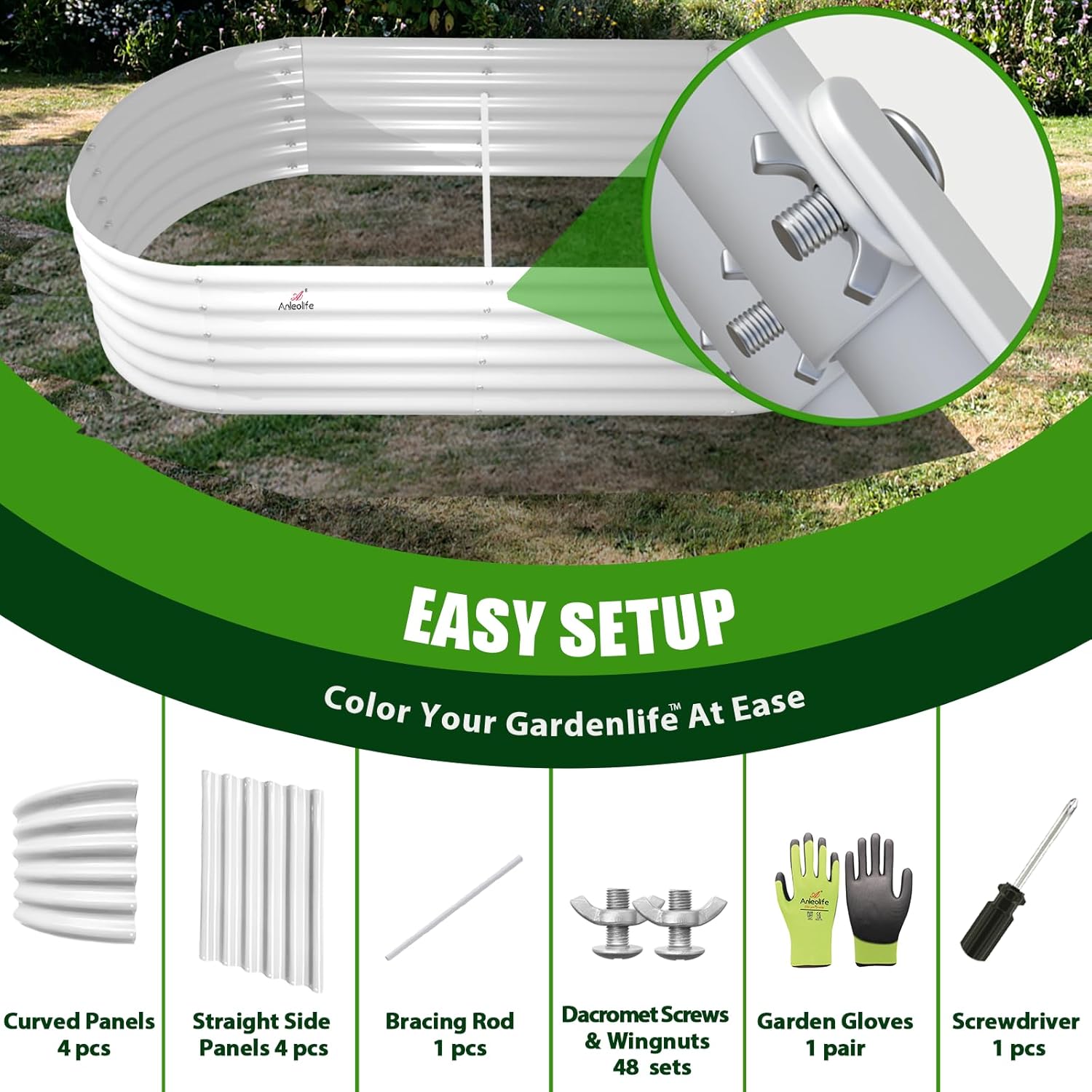A ANLEOLIFE 6X2X1.5 ft Galvanized Raised Garden Beds Outdoor, Oval Round Metal Planter Box for Planting Vegetables Flowers Herb
