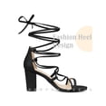 thumbnail image 3 of BLISSFUL STEP Strappy Strap Lace Up Block Heel Sandals for Women Black 7, 3 of 6