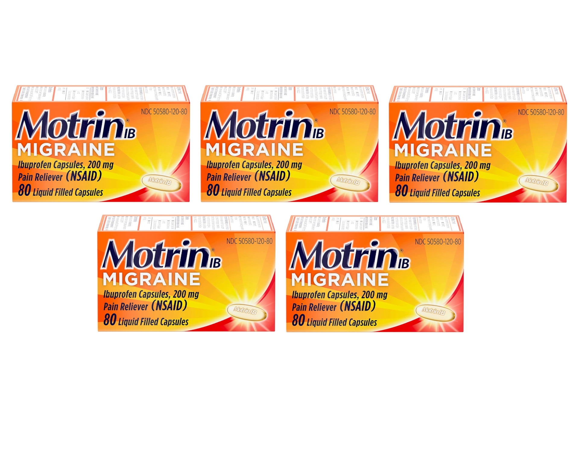 Motrin IB Migraine Ibuprofen Liquid Gel Capsules, 200mg Pain Reliever