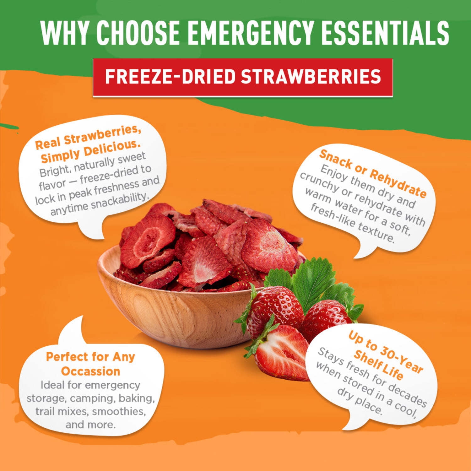 Emergency Essentials, Freeze-Dried Strawberry Slices, Bulk Freeze-Dried Fruit, 30-Year Shelf Life, 6.4-oz. Large Can