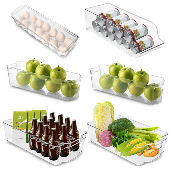 6-Piece Refrigerator Food Storage Container Bins Acrylic Fridge Bins Stackable Freezer Organizer