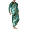 thumbnail image 2 of Picia Green And Gold Marble Pattern Men’s Long-Sleeve Sleepwear Set - Soft 2-Piece Loungewear with Pockets, Comfy PJs for Relaxing Nights-Medium, 2 of 7
