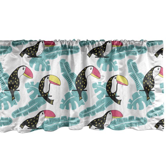 Ambesonne Toucan Valance Pack of 2, Tropical Bird on Leaves Art, 54"X18", Turquoise and Multicolor