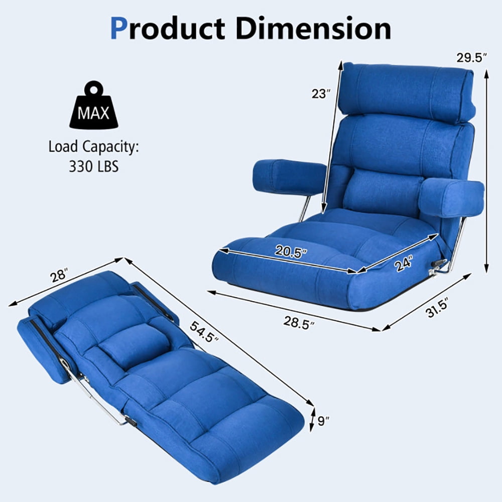 Finihen Folding Sofa Chair, Floor Chair, Adjustable Folding Sofa Chair with 6 Position Stepless Back, for Living Room, Bedroom, for Gaming, Reading, Blue Finihen Folding Sofa Chair, Floor Chair, Adjustable Folding Sofa Chair with 6 Position Stepless Back, for Living Room, Bedroom, for Gaming, Reading, Blue