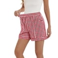 thumbnail image 6 of Garbnen Plaid Shorts for Women Elastic Waist Wide Leg Shorts Women Casual Summer Beach Travel Color Block Baggy Lightweight Going Out Women Short with Pockets Red S, 6 of 6
