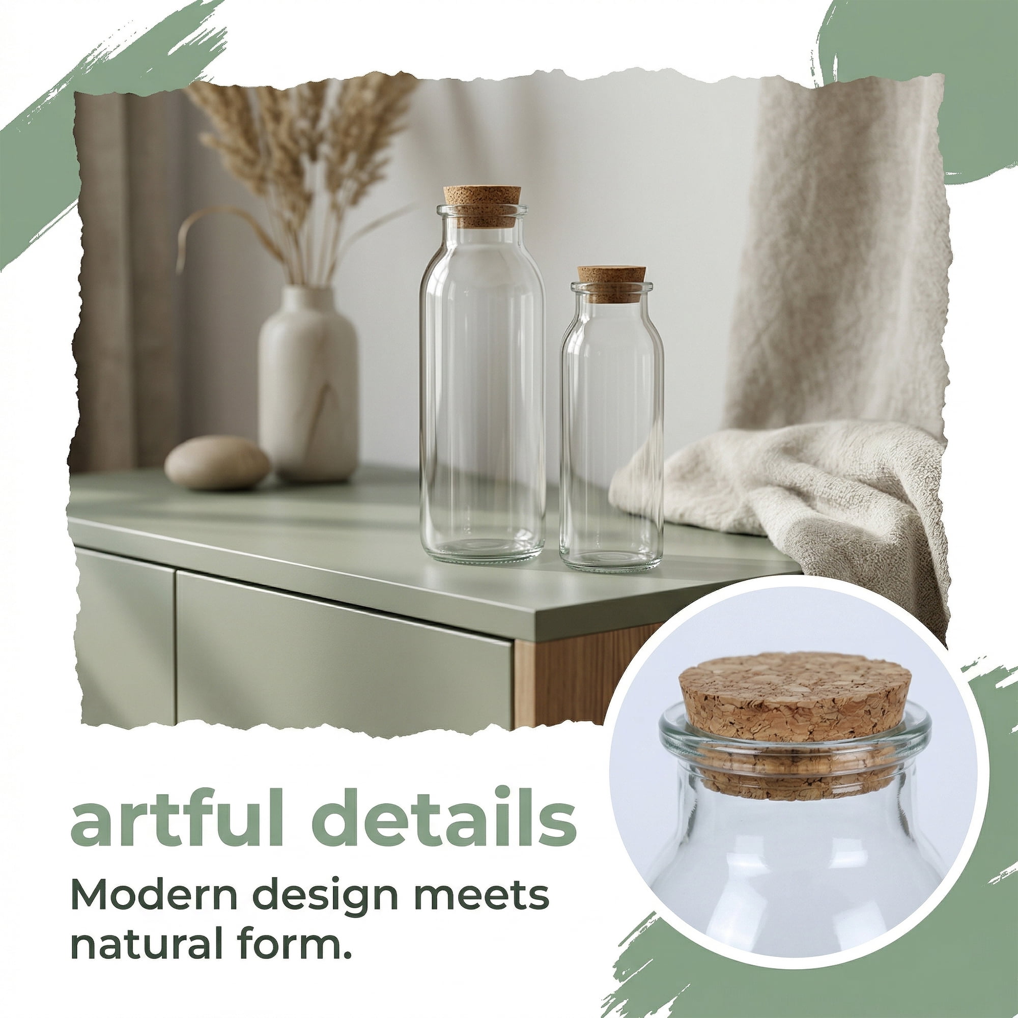 Unique Bargains 2pcs Glass Jars With Cork Stoppers Round Base 5.7cm x 5.7cm x 19.7cm
