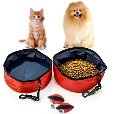 Dog Travel Feeder - 2 Pc Travel Pet Bowl Water Food Portable Dog Drink Dish Water Cat Feeder Folding