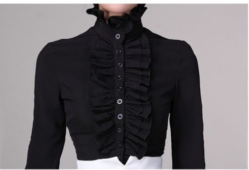 Victorian Womens Long Sleeves Tops High Neck Frilly Ruffle Shirt