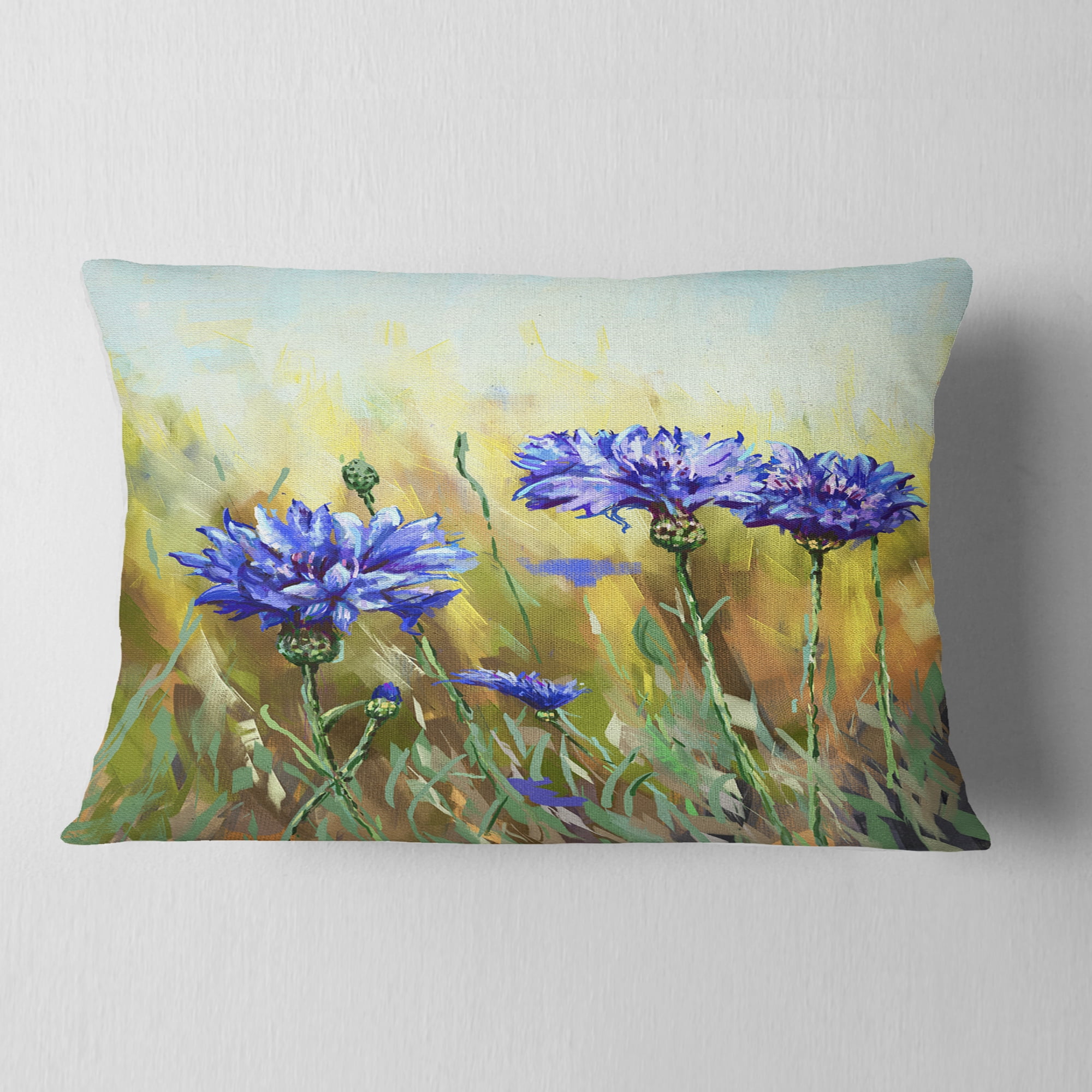 Designart Cornflowers in Full Bloom - Floral Throw Pillow - 12x20
