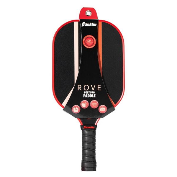 Franklin Sports 15.7'' Rove Traditional Pickleball Paddle - Black/Red/Orange: Fiberglass Construction, 4" Grip
