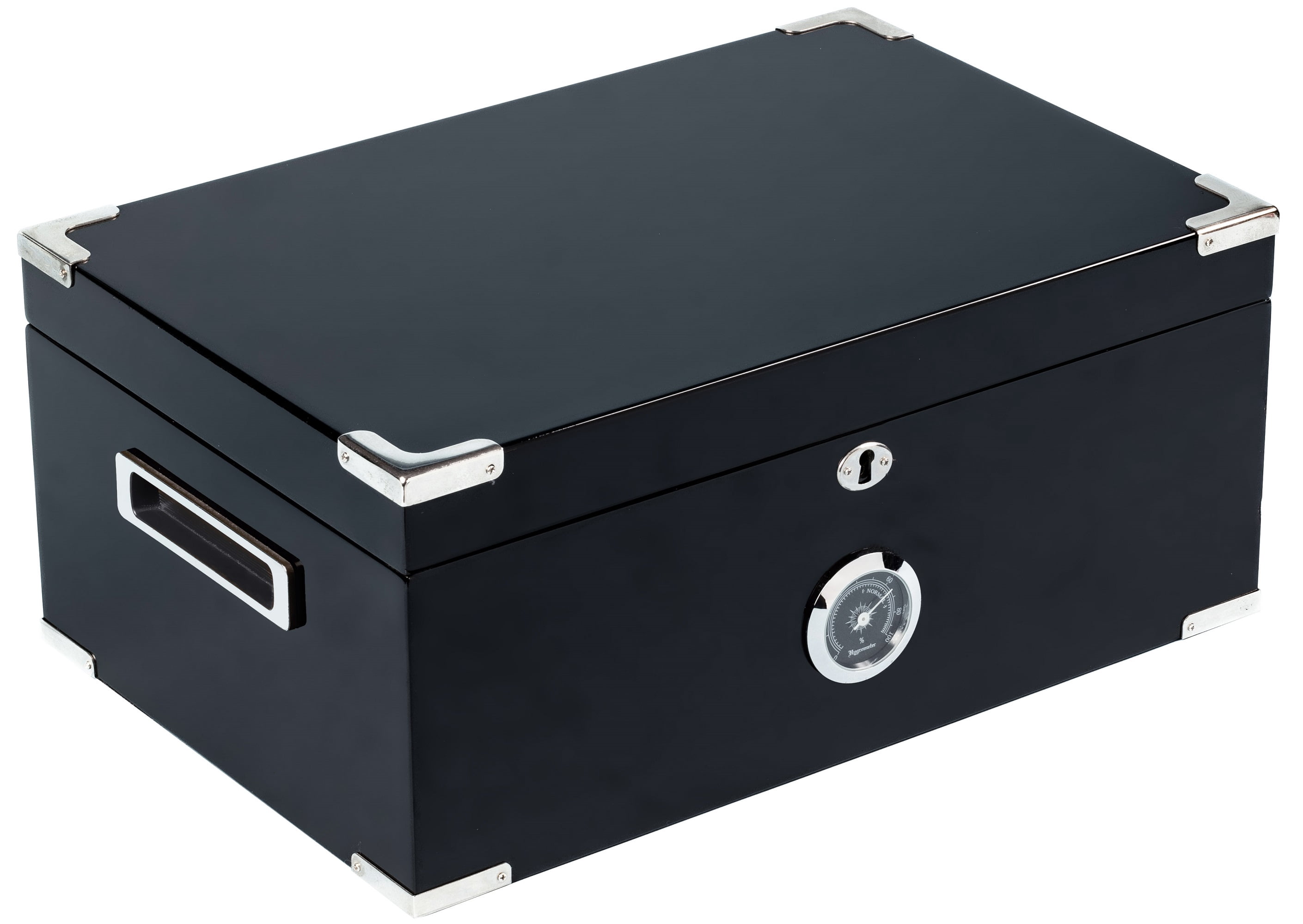 Dakota Desktop Cigar Humidor w/ Scissors - Deep Black Lacquer Finish - Capacity: 120