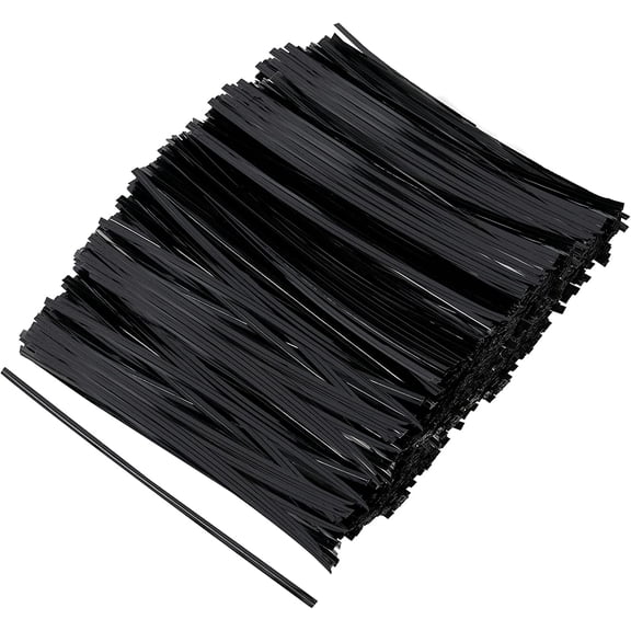 2000 PCS 6 Inches Long Metallic Twist Ties, Black Plastic Twist Ties, Bread Twisty Ties Flexible Securing Cords for Cables Treat Bags Plants