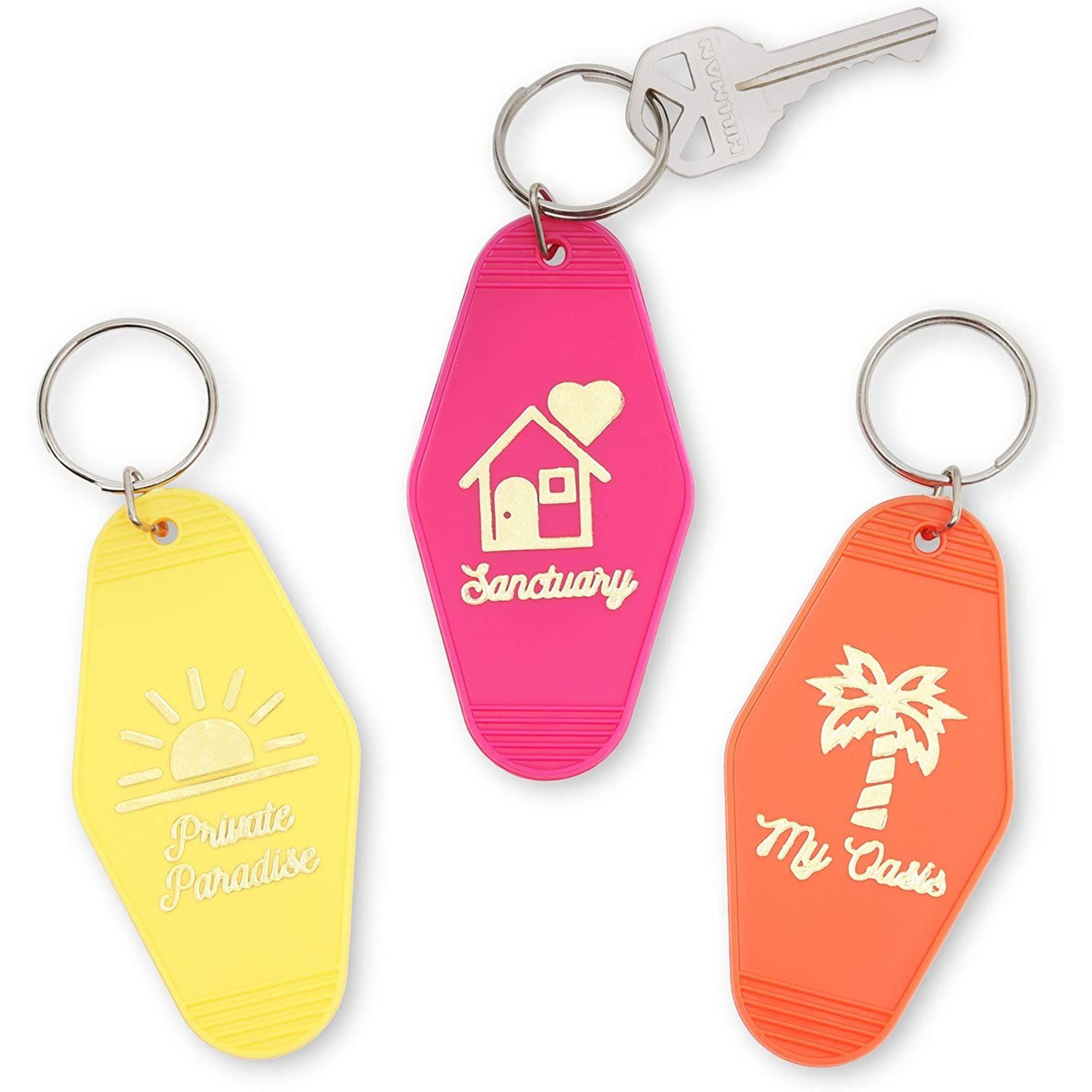 Zodaca - 3-Pack Hotel and Motel Keychain, Cute Gold Foil Design Key Tag