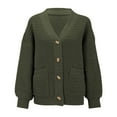 thumbnail image 4 of VISALY Cropped Cardigan Button Down Cardigans Women's Fashion Casual Open Front Long Sleeve Chunky Knit Cardigans Sweaters Outerwear Coats Cute Cardigans Knit Cardigans Army Green L, 4 of 5