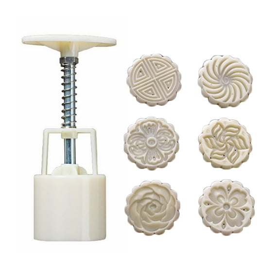 MANNYA 50g Mooncake Mold with 6pcs Flowers Stamps Hand Press Moon Cake Pastry Mould DIY Bakeware Mid-autumn Festival