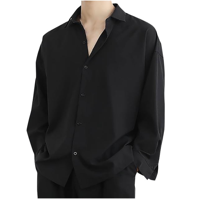 pstuiky Camisas para hombre de manga larga, Camisa holgada de seda helada para hombre, chaqueta de manga larga para hombre, camisa informal para hombre. top de hombre xxl