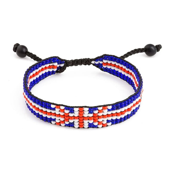 United Kingdom Flag Bracelet: Handmade, Adjustable Beaded Boho-Style Rope with Patriotic Design
