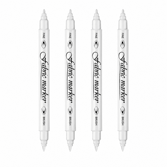White Fabric Markers, 4 Pack, Dual Tip Fine and Brush Pens for Fabric Lettering and DIY Crafts