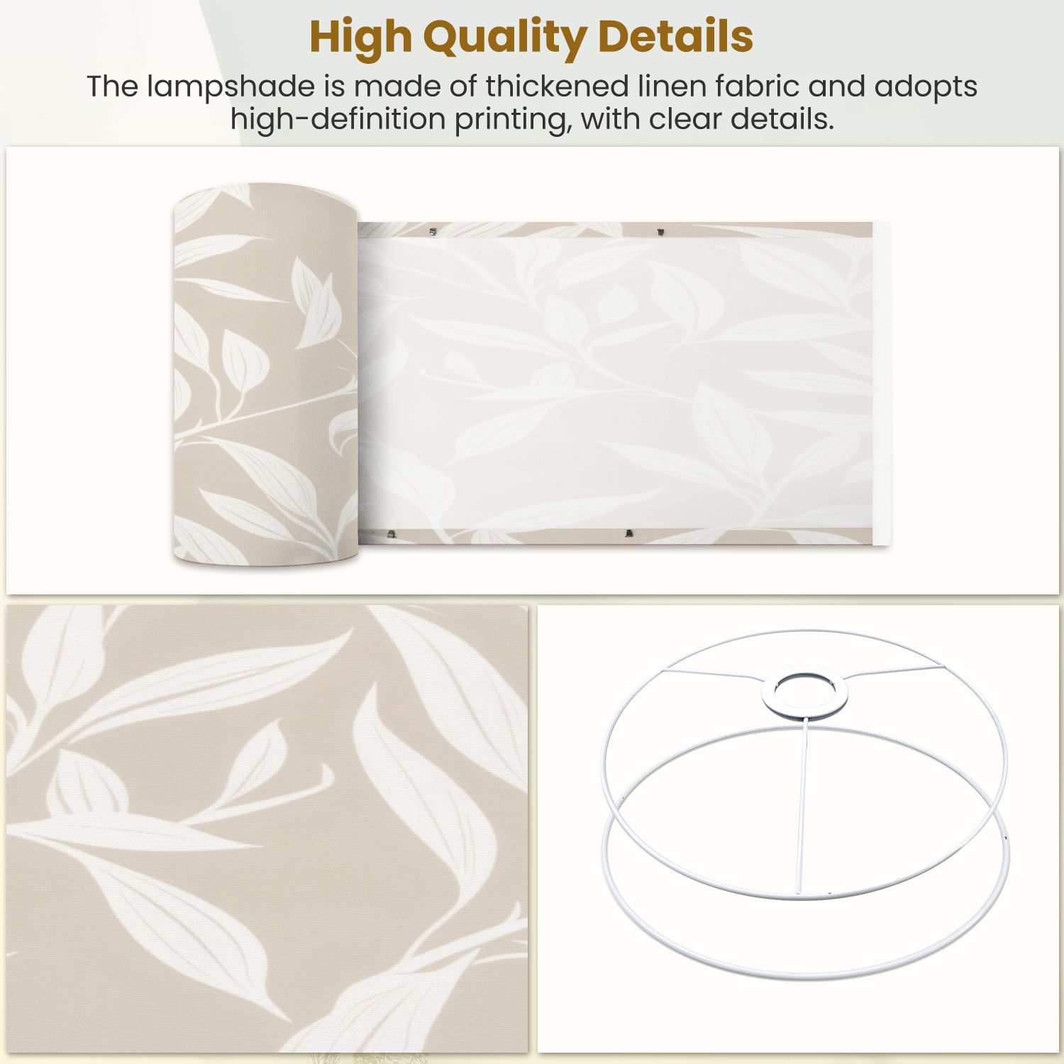 Linen Drum Lampshades Neutral Colour Tropical Leaf design for fashion textiles 13"x13"x10" Light Shade for Table Lamps Floor Lamps Drum Lamp Shades Lampshade Replacement Assembly Required