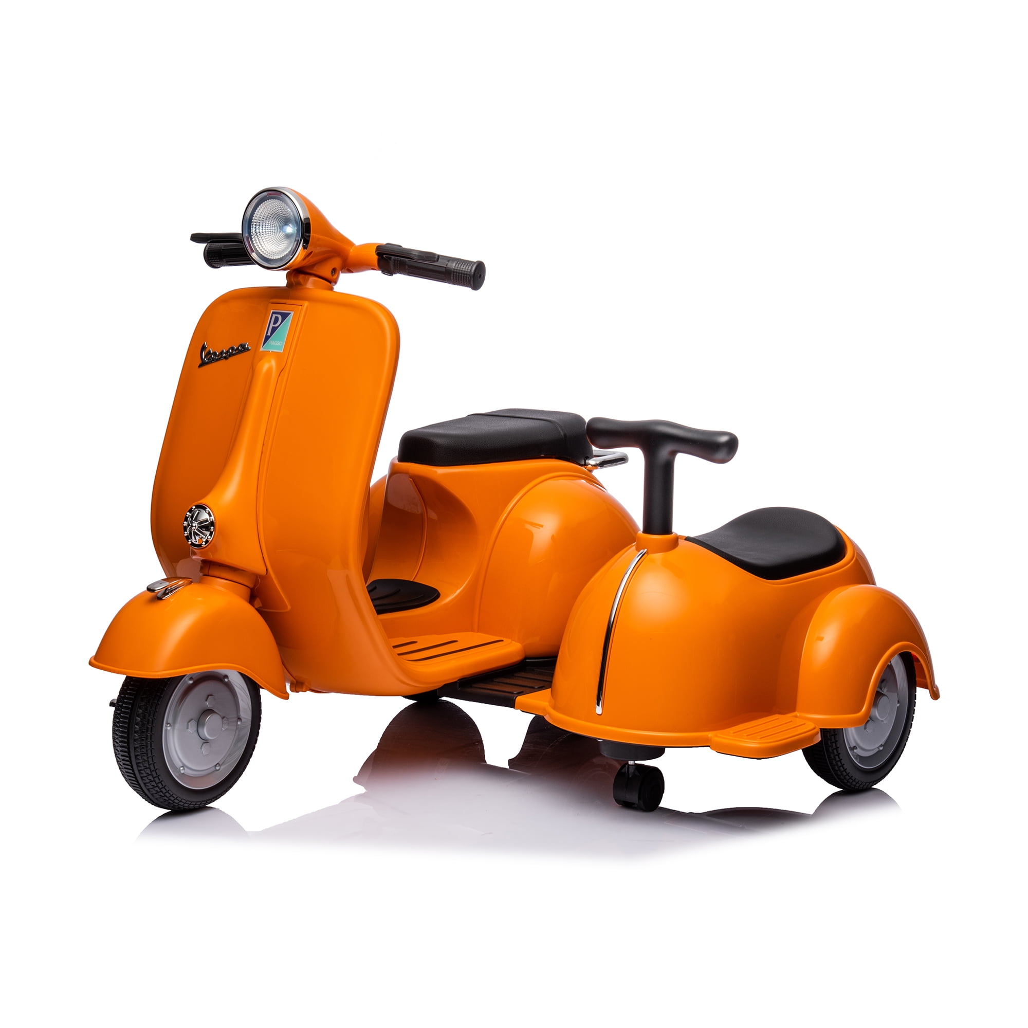 CIPACHO 6 V Licensed Vespa Scooter Ride On Motorcycle with Side Car for Kids, 3-Wheel Electric Kids Car, Orange