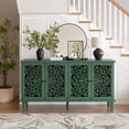thumbnail image 5 of 60" Antique Buffet Cabinet with Floral Carvings with Solid Wood Legs&Antique Brass Handles&Adjustable Shelves, TV Stand for 65''+ TV, Sideboard for Living Room,Dining Room(Antique Green), 5 of 37