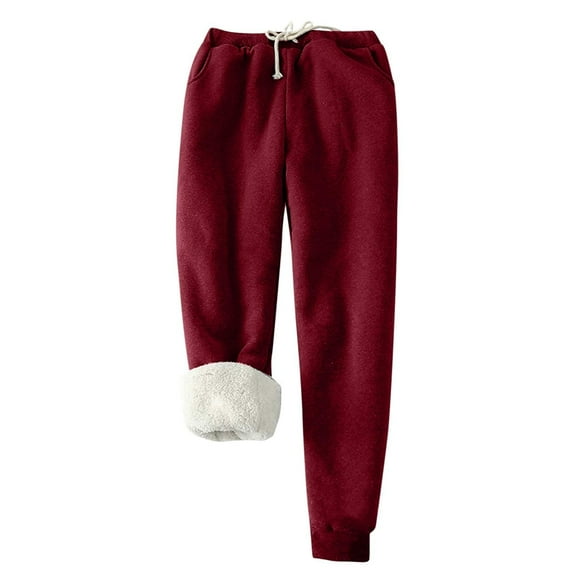 Lenpel Women's Fleece Lined Joggers Elastic Waist Drawstring Tapered Leg Plus Size Sweatpants Thick Warm Lounge Pants(Wine,5X-Large)