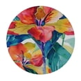 thumbnail image 2 of Wuche  Round Vinyl Fitted Tablecloth with Flannel Backing Elastic Table Cloth Waterproof Oil-Proof Plastic Table Cover Watercolor Vintage Floral Tropical Round Tablecloth, 2 of 7