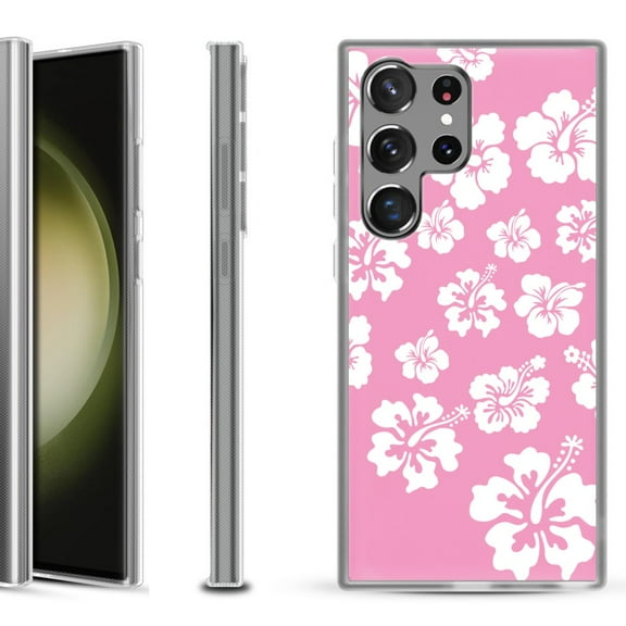 Shockproof Gel Phone Case for Samsung Galaxy S23 Ultra 5G, by OneToughShield ® - Hibiscus Pink