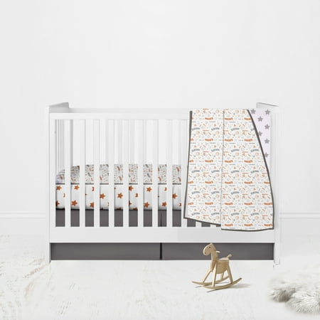 Bacati Basketball Orange/Grey 100 Percent Cotton Breathable Muslin 3pc Boys Crib Set with 4 Layer Lux Breathable Muslin Blanket Crib Fitted Sheet and Crib Skirt For US Standard Cribs