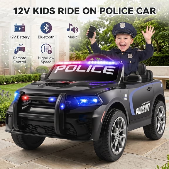JOYLDIAS 12V Kids Ride On Police Car, Licensed Dodge Durango Electric SUV with Remote Control, Dual 390 Motors, LED Lights, Music, Bluetooth, Siren, Megaphone