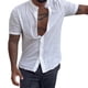 thumbnail image 1 of Camisas De Vestir Para Hombre 5xl Camisa de lino con botones para hombre, manga corta, informal, con botones, para playa, verano, cuello de banda (White, 3XL), 1 of 7