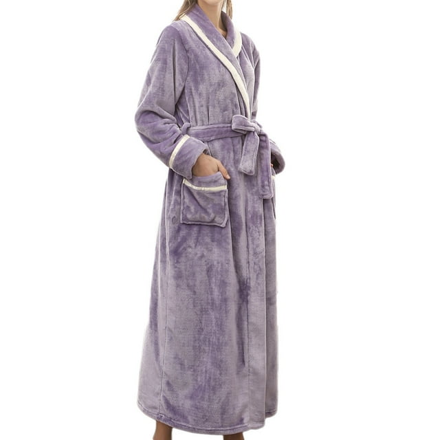 Peignoir d'Hiver Allongé pour Femmes, à Empiècements, Vêtements de Maison, Manteau Peignoir à Manches Longues