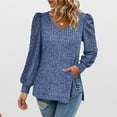 thumbnail image 3 of IROINNID Women Solid Color Blouses Long Sleeve V Neck Pullover Fashionable Top Lace Patchwork Blouse Comfortable Casual Wear Soft Stretch Fits Trendy Elegant Style(Blue,M), 3 of 7