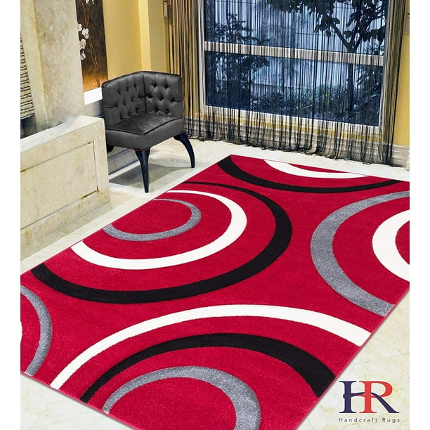 Modern Circles Waves Surfs Pattern Contemporary Area Rug With 3d Hand Curve Effect Red White Black Gray Walmart Com Walmart Com