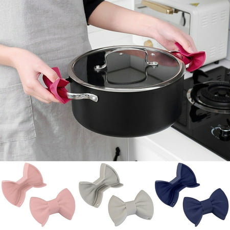 

Riguas 1 Pair Hot Plate Clip Bowknot Shape Anti-scald Silicone Comfortable Grip Pot Holder Clip for Cooking