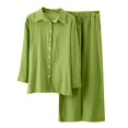 thumbnail image 4 of Gkeoshab Womens Sweaters Women's 2 Piece Outfits Button Down Long Sleeve Shirt and Wide Leg Pants Set Green L, 4 of 5