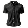 thumbnail image 6 of YLSDY Mens Striped Button Down Shirts Short Sleeve Casual Button Collared Shirt Lightweight Linen Tees Texture Beach Vocation Top Black XXXL, 6 of 9