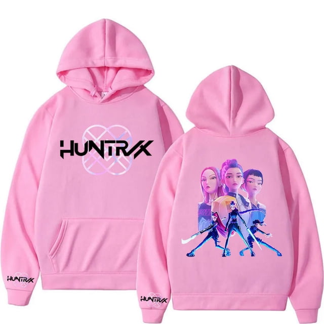 Moonsky Sudadera con capucha de moda para mujer de la cantante pop Dem/0n HUNTR/X con jersey corto, suave y cómoda, top de manga larga para uso informal en primavera, otoño e invierno. (Rosa L)
