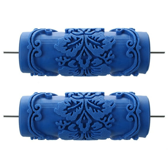 2X Paint Roller with Decorative Motifs for Machine Flowers / Blue 15 Cm