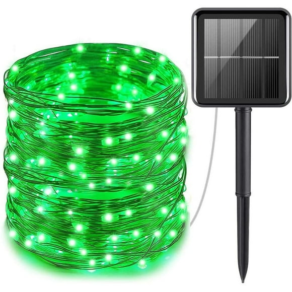 Guirlande lumineuse solaire d'extérieur 33 pieds 100LED Blanc chaud étanche Guirlande lumineuse solaire décorative - Vert--