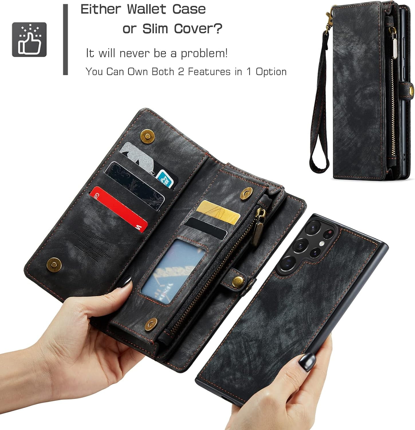 Asuwish Compatible with Samsung Galaxy S23 Ultra 5G Phone Case Zipper Wallet Tempered Glass Screen Protector Strap Flip Card Holder Cell Cover for S23Ultra 23S S 23 23Ultra 6.8 inch Women Girls Black