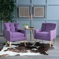 thumbnail image 2 of GDF Studio Boca Grande Mid Century Modern Fabric Tufted Accent Chairs, Set of 2, Purple and Natural, 2 of 12