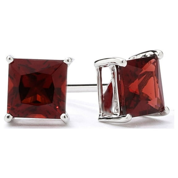 10k White Gold Plated 3 Carat Square Created Garnet Sapphire Stud Earrings