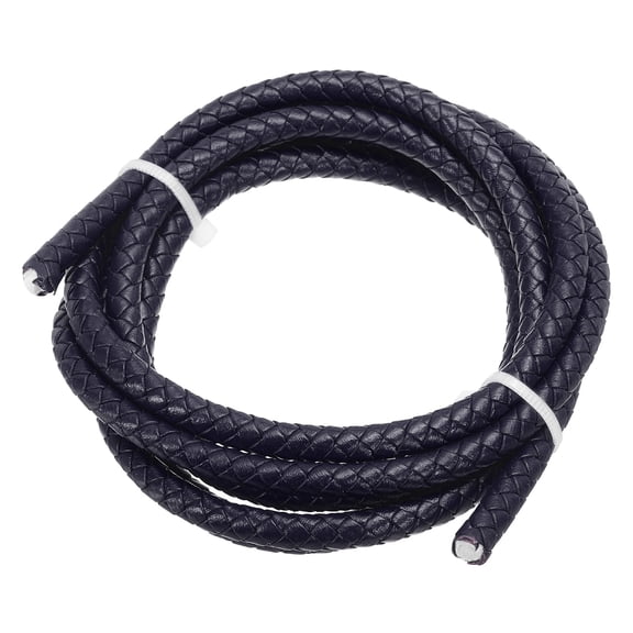 Uxcell 1.1 Yards Round Braided Leather Cord, 6mm Genuine Leather Cord String Rope, Navy Blue