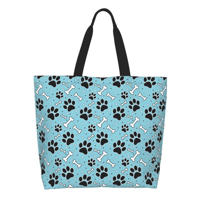 Fotbe Cute Dog Footprints Bolsa Tote Estética de Lona con Estampado para Mujer - Bolsa Reutilizable de Hombro Casual para Vacaciones, Compras, Trabajo y Gimnasio